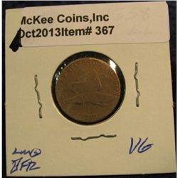 367. 1858 LL U.S. Flying Eagle Cent. VG-8.