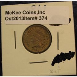 374. 1861 Indian Head Cent. EF 40. Redbook value $110.00.