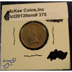 375. 1861 Indian Head Cent. EF-AU. Redbook value $110.00.