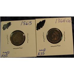 380. 1863 & 64 Copper-nickel Indian Head Cents. G-VG.