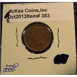 383. 1864 Bronze Indian Head Cent. Brown AU. Redbook value $90.00.