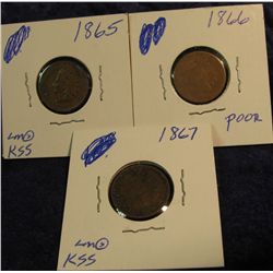 389. 1865, 66, & 67 Indian Head Cents. AG-G+. Redbook value $110.00.