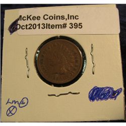 395. 1868 Indian Head Cent. F-12. Redbook value $70.00.