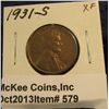Image 1 : 579. 1931 S Lincoln Cent. Key-date. EF 40. Redbook Value $150.00.