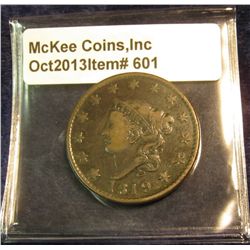 601. 1819 U.S. Large Cent. VG-8. Redbook value $25.00