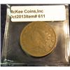 Image 1 : 611. 1828 U.S. Large Cent. Large narrow date.  F-12. Redbook value $35.00.