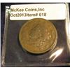 Image 1 : 618. 1833 U.S. Large Cent. VG-8. Redbook value $24.00.