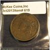Image 1 : 619. 1834 U.S. Large Cent. F+. Redbook value $32.00.