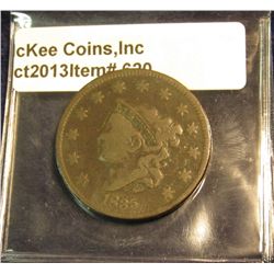 620. 1835 U.S. Large Cent. VG-8. Redbook value $25.00.