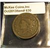 Image 1 : 630. 1838 U.S. Large Cent. VG-8. Redbook value $25.00