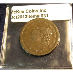 631. 1838 U.S. Large Cent. VG-8. Redbook value $25.00