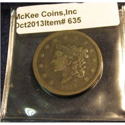 635. 1839 U.S. Large Cent. Silly head. VF 20. Redbook value $75.00.