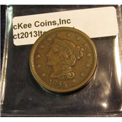 644. 1845 Point of bust left of peak of 1, Point of Curl midway between outer and inner circle of ri