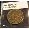 Image 1 : 652. 1848 U.S. Large Cent. F-12.