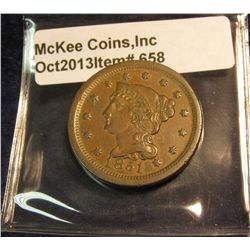 658. 1851 U.S. Large Cent. EF 45.