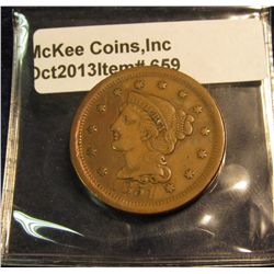 659. 1851 U.S. Large Cent. EF 45.