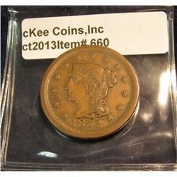 660. 1852 U.S. Large Cent. AU 50.