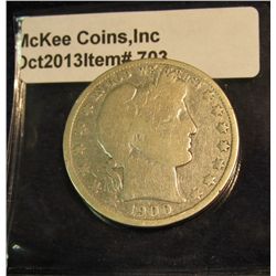 703. 1900 O U.S. Barber Half Dollar. Full rims G-4. Redbook value $16.00