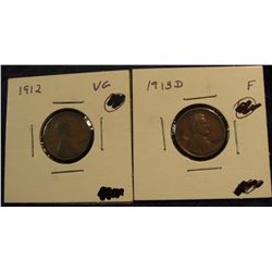 721. 1912 P VG & 13 D F-12 Lincoln Cents.