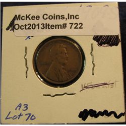 722. 1909 S Lincoln Cent. VF 20. Redbook Value $150.00.
