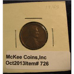 726. 1914 S Lincoln Cent. F-12. Redbook value $30.00.