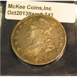 741. 1834 Capped Bust Half Dollar. Overton # 105. Rarity 1. Large Date Small letters. Original EF-AU