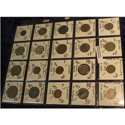 745. (20) World Country Coins in 2" by 2"s. Including Belize, Bermuda, Bosnia, Brazil, Canada, Cayma