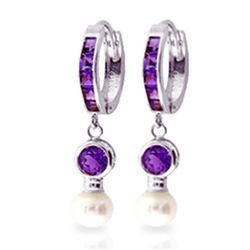 14K WG 2.00ct PEARL & AMETHYSTS HUGGIE EARRING