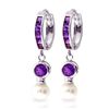 Image 1 : 14K WG 2.00ct PEARL & AMETHYSTS HUGGIE EARRING