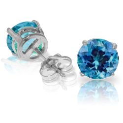 3.10ct Round Blue Topaz Stud Earrings in 14k WHITE GOLD