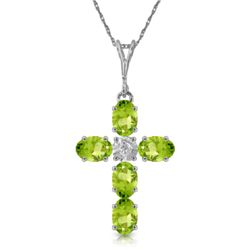 14k WG 1.73ct Peridot & .15ct Diamond Cross Necklace