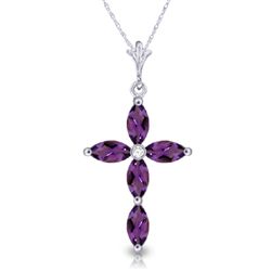14k WG 1.08ct Amethyst &.15ct DIAMOND Cross Necklace
