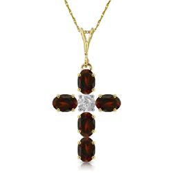 14k YG 1.73ct Garnet & 0.15ct DIAMOND Cross Necklace