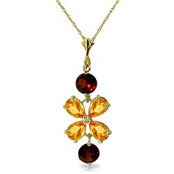 14k YG 2.15ct Citrine & 1.00ct Garnet Flower Necklace