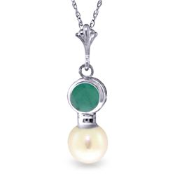 14k WG Bezel Set .48ct Emerald with 2.0ct Pearl Necklace
