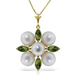 14k YG Clustered 5.0ct Pearl & 1.30ct Peridot Necklace
