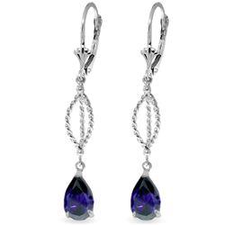 14k WG Rope Leverback Earrings with 3.00ct Sapphires