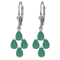 14K White Gold 4.50ct Pear Emerald Leverback Earring