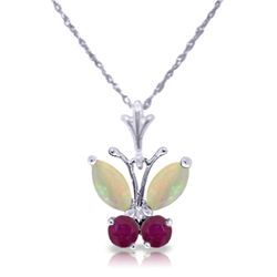 14k WG .50ct Opal and .20ct Ruby Butterfly Necklace
