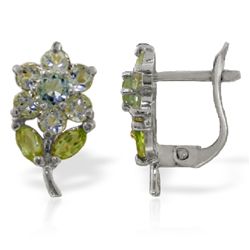 14k Solid Gold Aquamarine & Peridot Flower Earrings