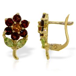 14k Solid Gold Citrine, Peridot & Garnet Earrings