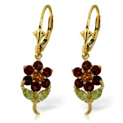 14k Solid Gold Citrine, Peridot & Garnet Earrings