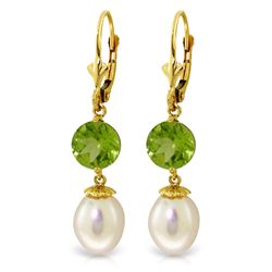 14K YG 8.00ct PEARLS & PERIDOTS LEVERBACK EARRING