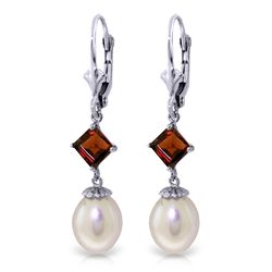 14k Solid Gold 1.50ct Garnet & Pearl Earrings