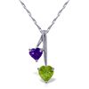 Image 1 : 14k Solid Gold Amethyst & Peridot Hearts Necklace