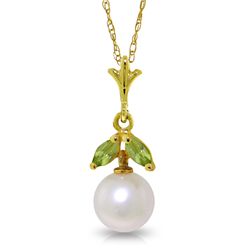 14k Solid Gold 0.20ct Peridot & Pearl Necklace