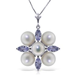 14k Solid Gold 1.30ct Tanzanite & Pearl Necklace