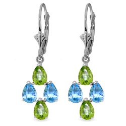 14k Solid Gold Blue Topaz &Peridot Dangle Earrings