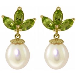 14k YG 1.5ct Green Amethyst & 8.0ct Pearl Fancy Earrings