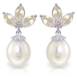 14k WG Pearl & 1.50ct White Topaz Earrings